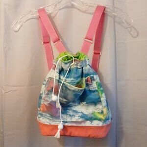 New Rainbow Clouds print Mini Backpack Sling Bag Pink Blue Green Drawstring tote